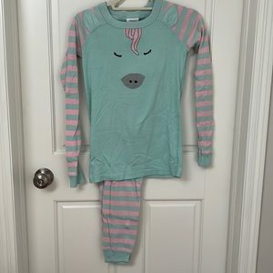 Hanna Anderson Unicorn Long John Pajama Set Mint Green Pink Size 14/160cm